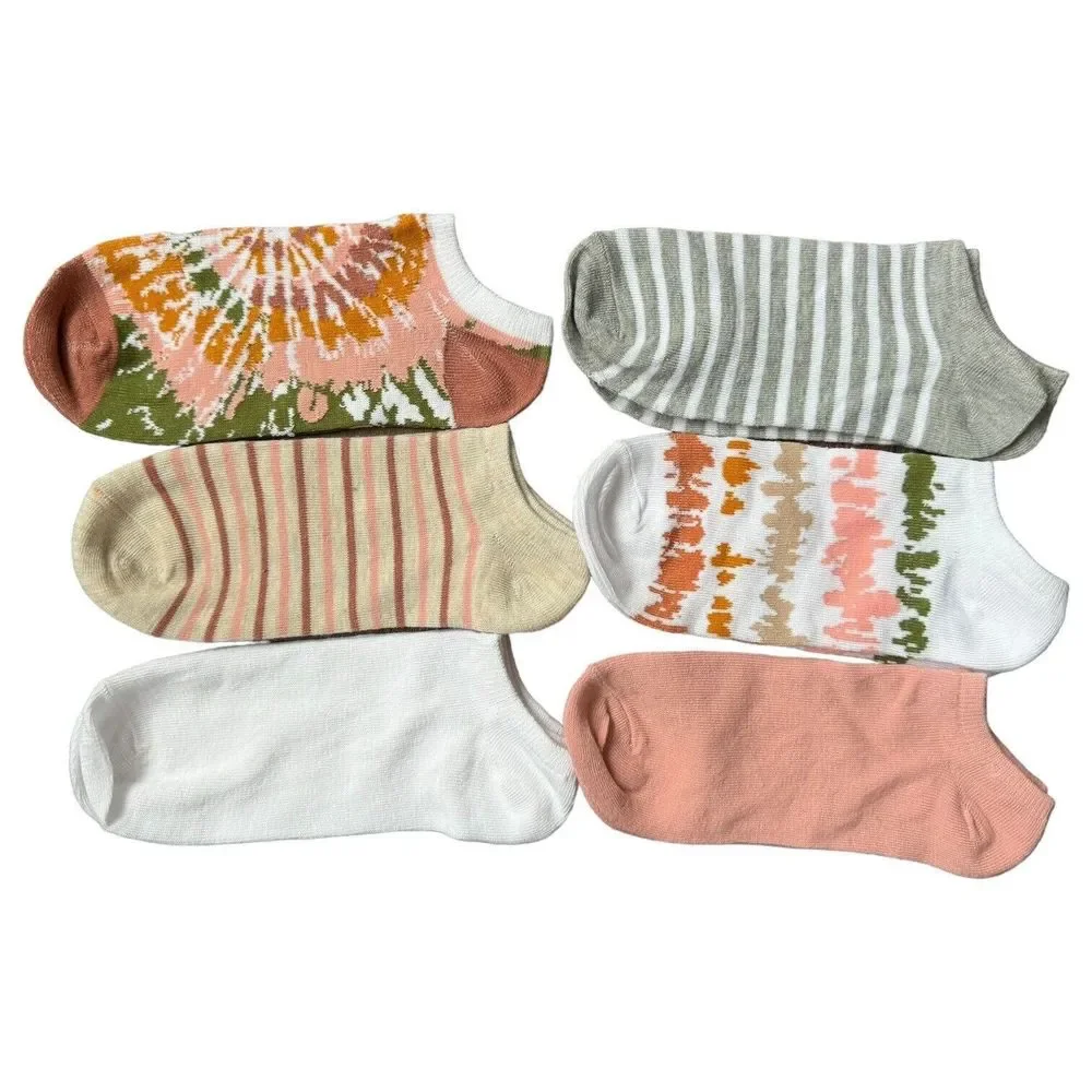 Women's Decorative No Show Socks Six Sets Shoe Size 4-8 Brand New Low Cut Cute